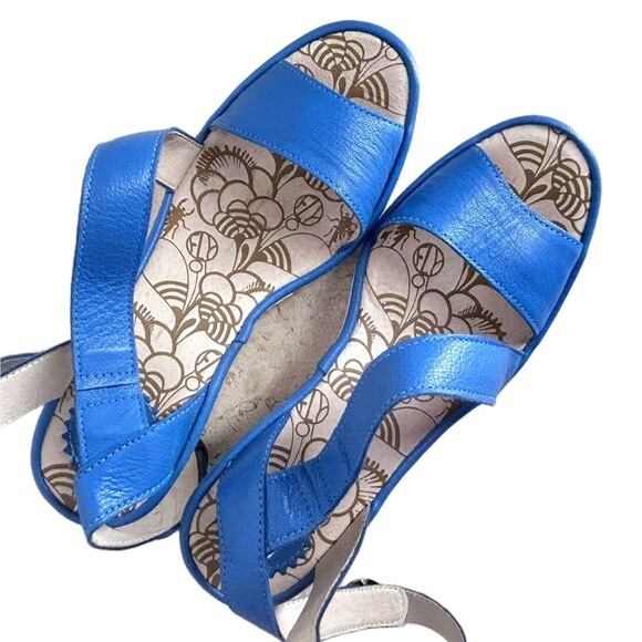 💐 FLY LONDON Sandals Bright Blue Leather Shoes Euro 38 Ankle Strap Platform - Picture 4 of 11